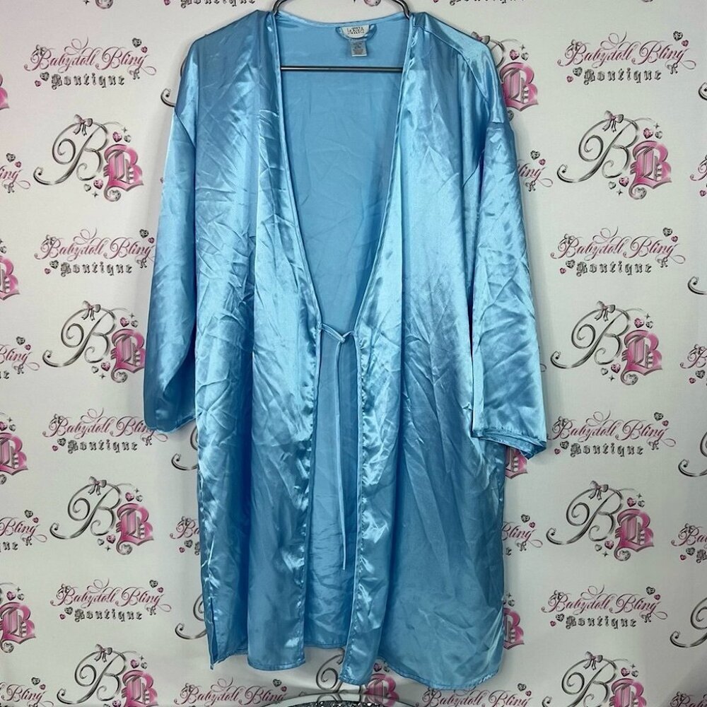 La SENZA robe tie up kimono shiny shimmer y2k Light Blue Satin Robe